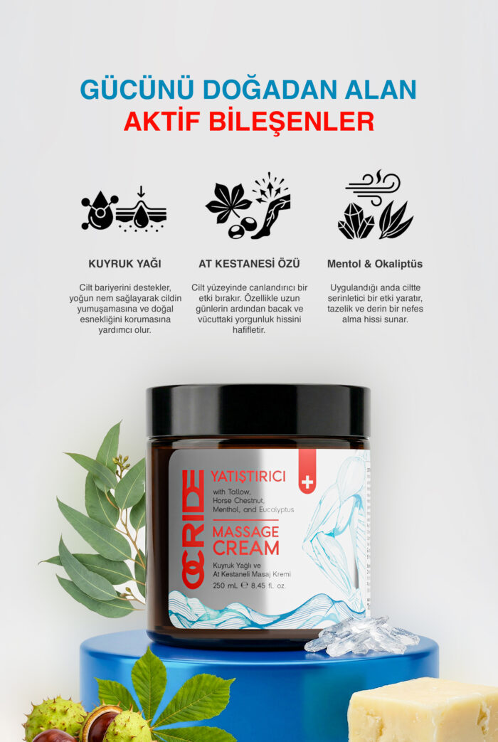 Kuyruk Yağı - At Kestanesi - Mentol - Okaliptüs | Yatıştırıcı ve Ferahlatıcı Masaj Kremi 250ML - Görsel 3